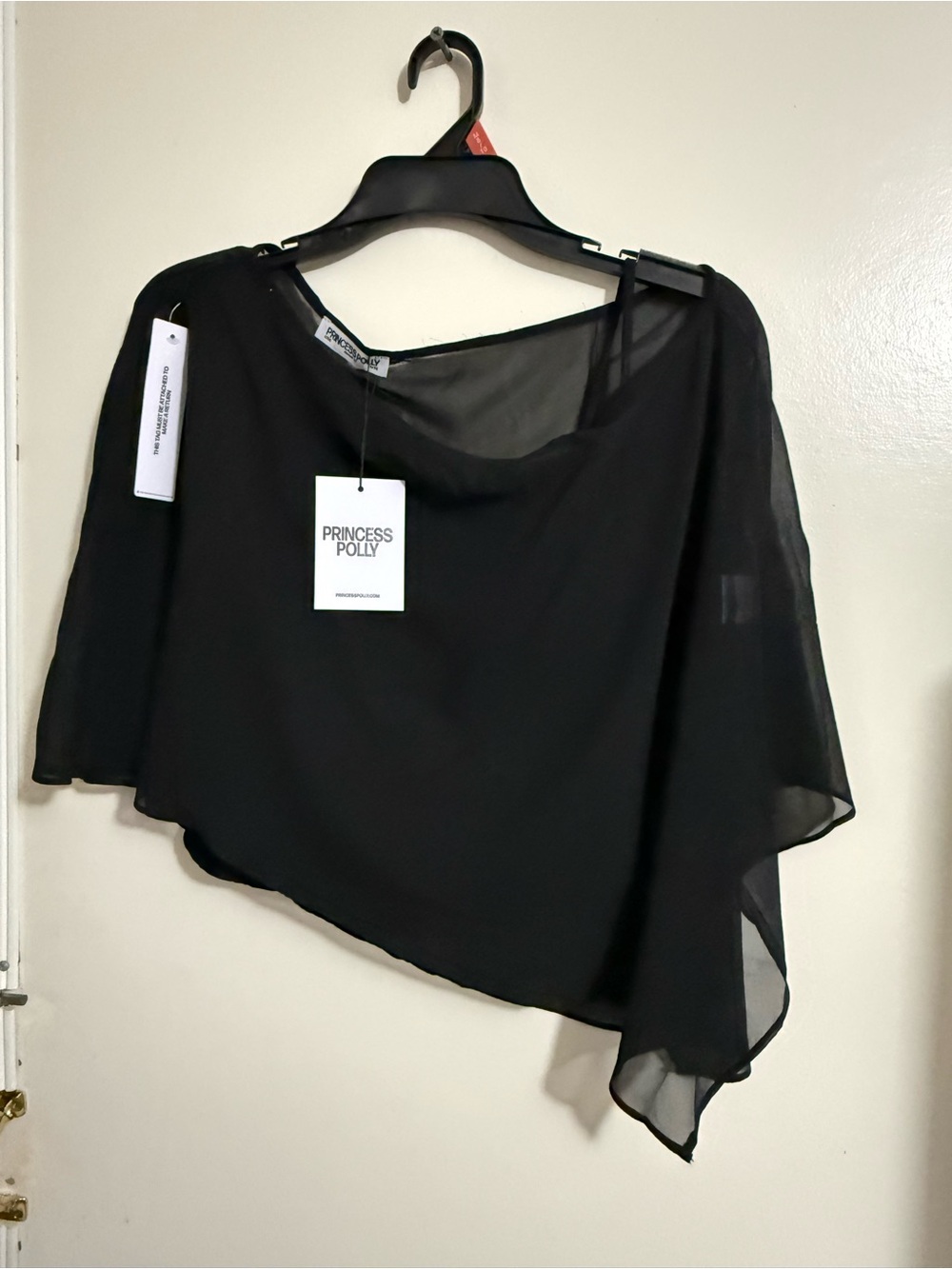 Princess Polly Black Sheer One-Shoulder Asymmetric Camisole